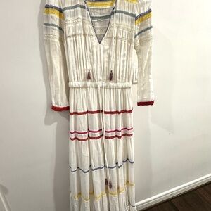 Carolina K bohemian White Maxi Dress with Colorful Accents